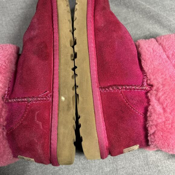 UGG Classic Mini Fluff Quilted Boots Women's Size 6 Pink Shearling Suede - Picture 12 of 12